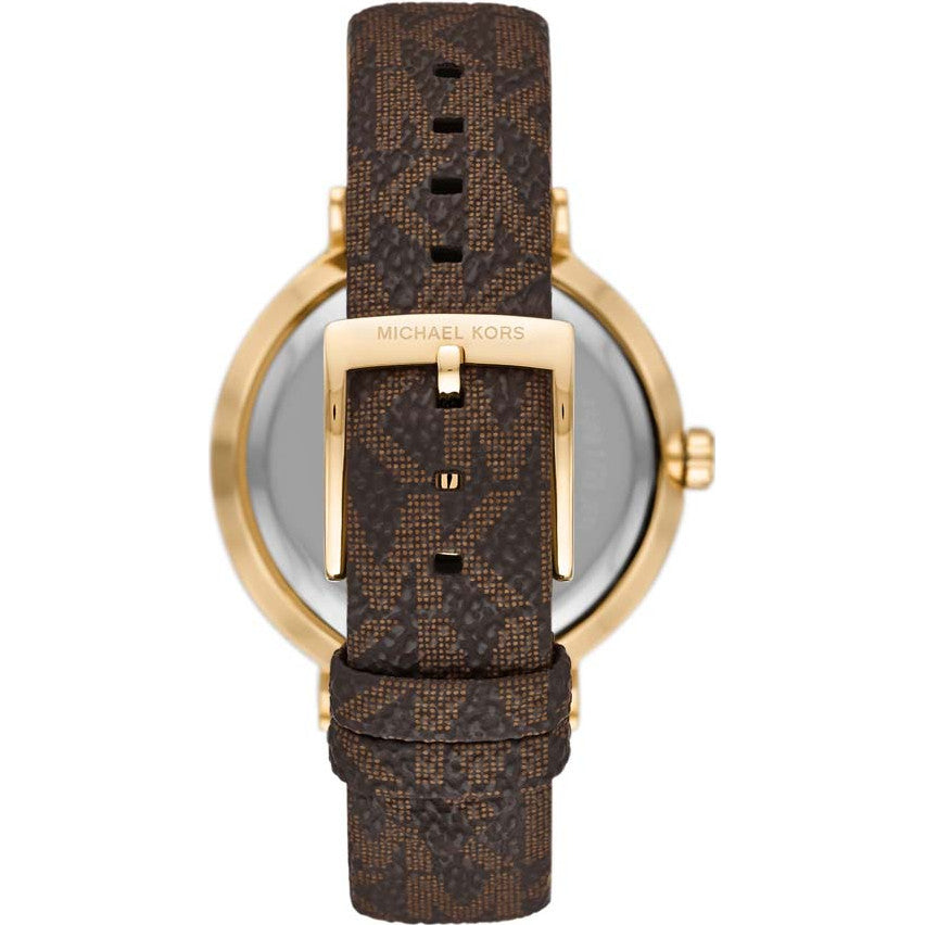 Michael Kors Addyson Gold-Tone Watch - Brown Logo Strap