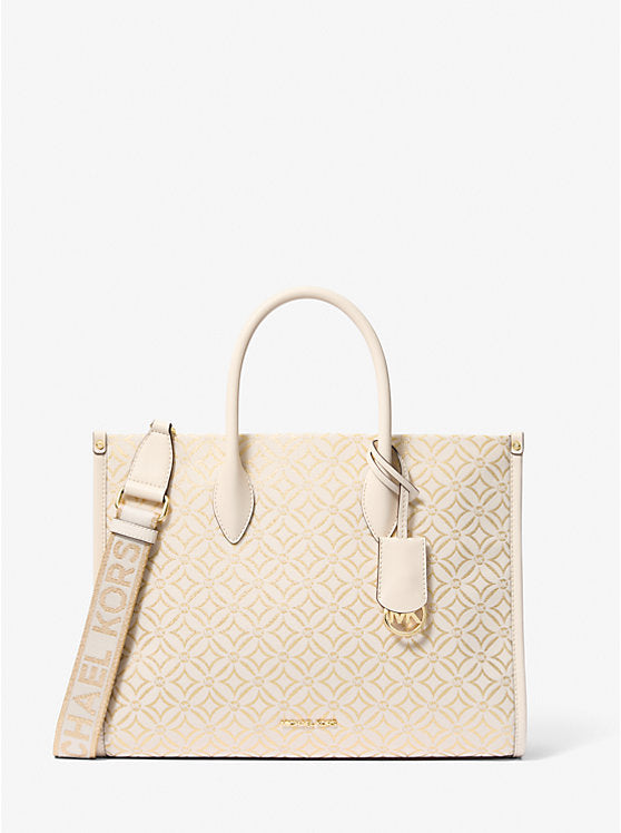 Michael Kors Mirella Medium Metallic Logo Jacquard Tote Bag