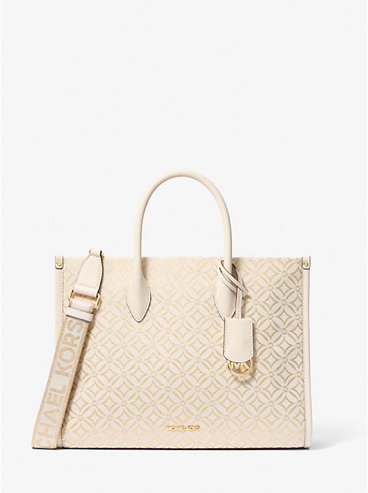 Michael Kors Mirella Medium Metallic Logo Jacquard Tote Bag